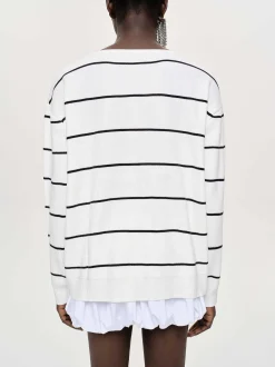 Frauen Source Unknown Kleidung<Pullover Mit Tiefem V-Ausschnitt, Weis Gestreift