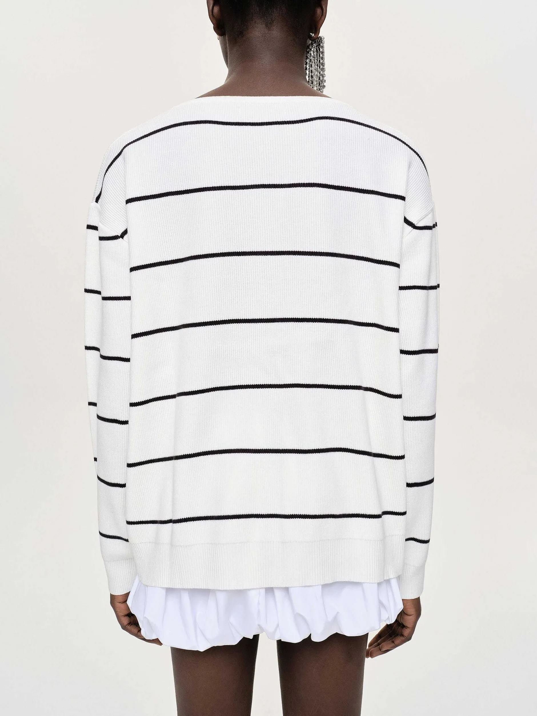 Frauen Source Unknown Strickwaren<Pullover Mit Tiefem V-Ausschnitt, Weis Gestreift