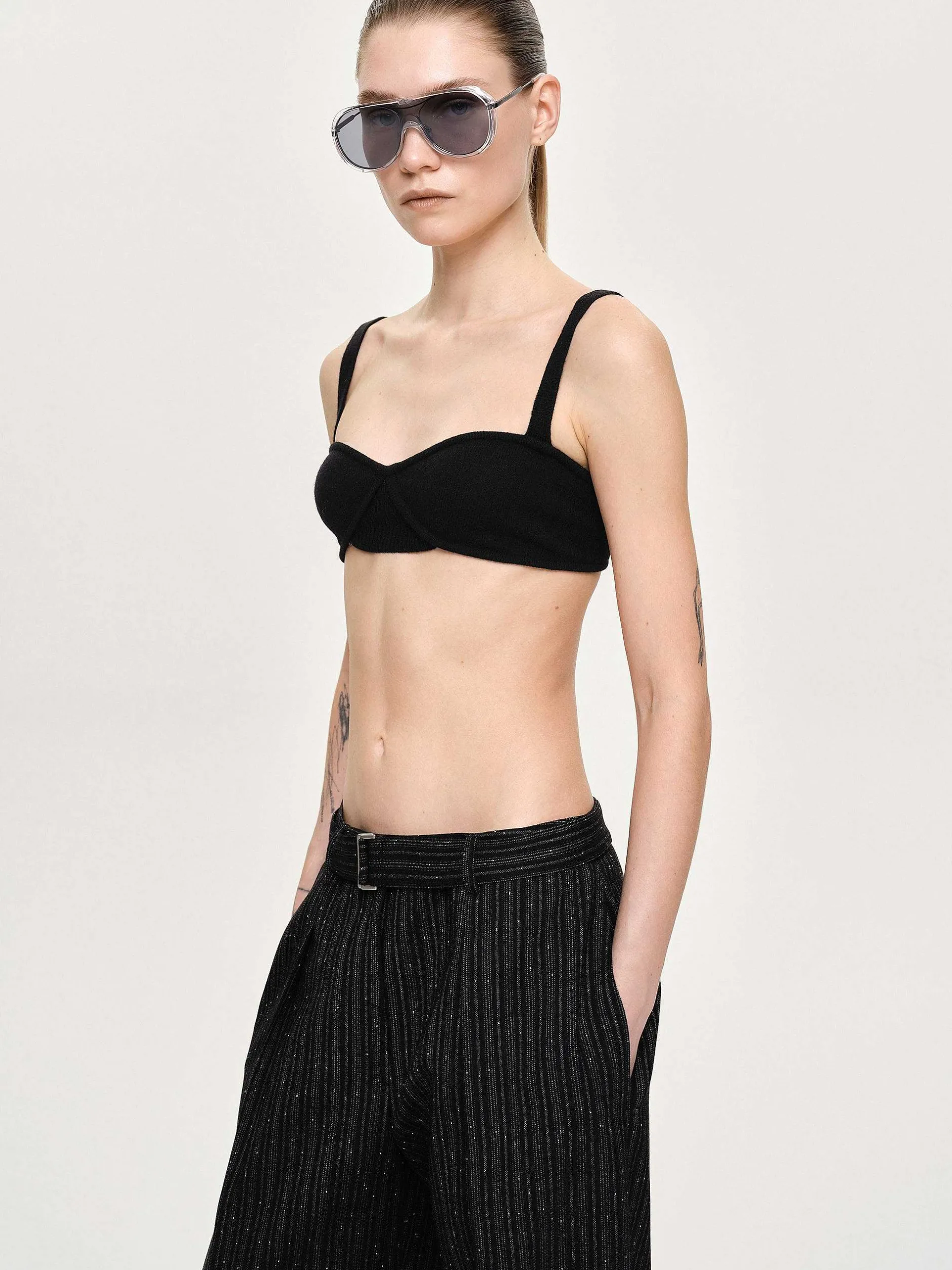 Frauen Source Unknown Strickwaren<Rippstrick-Bh, Schwarz