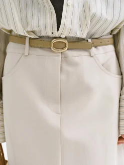 Frauen Source Unknown Kleidung<Runder Sechseckiger Ledergurtel, Beige/Gold