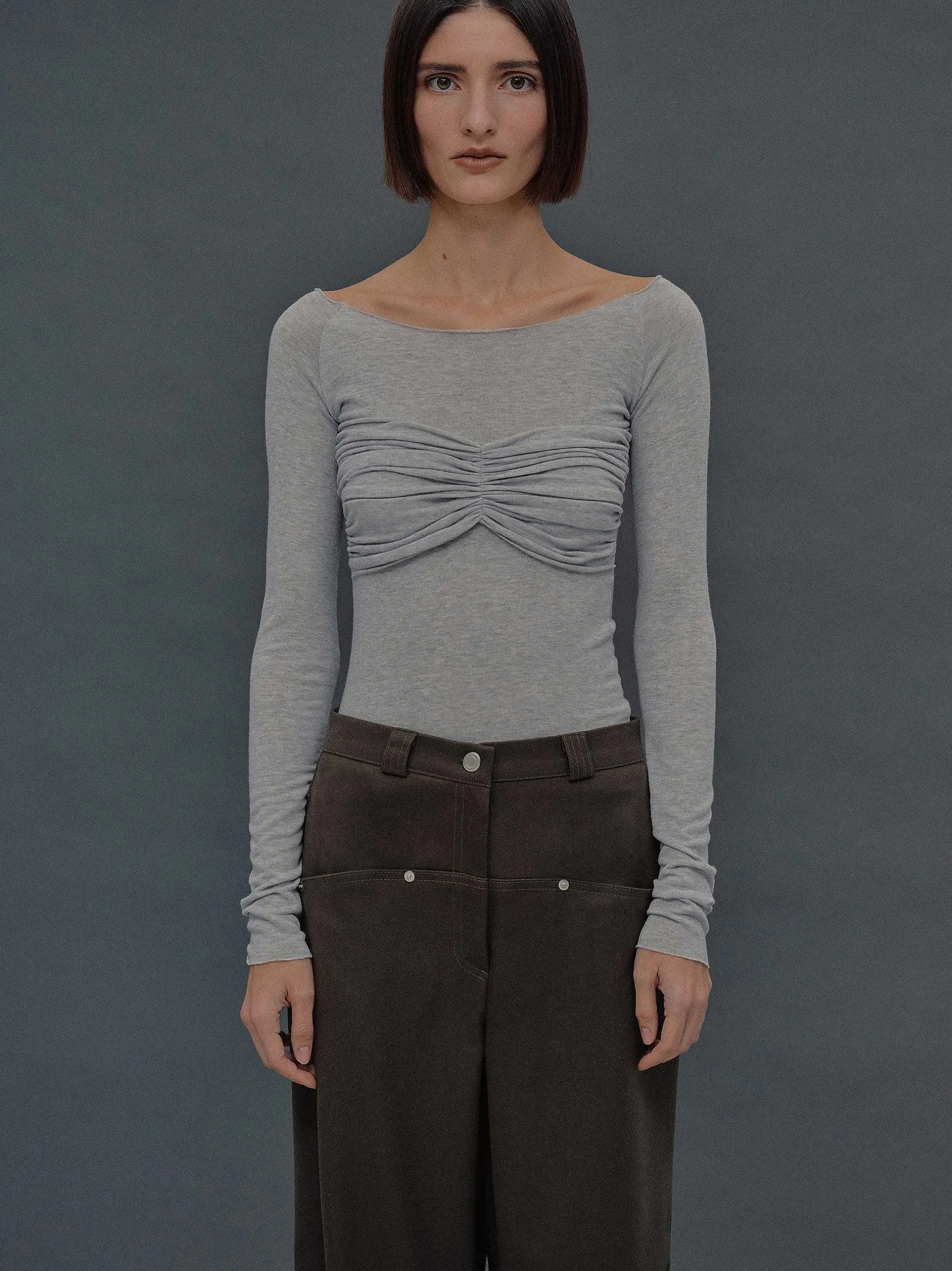 Frauen Source Unknown Oberteile<Schmales Bustier-Jersey-T-Shirt, Nebelgrau