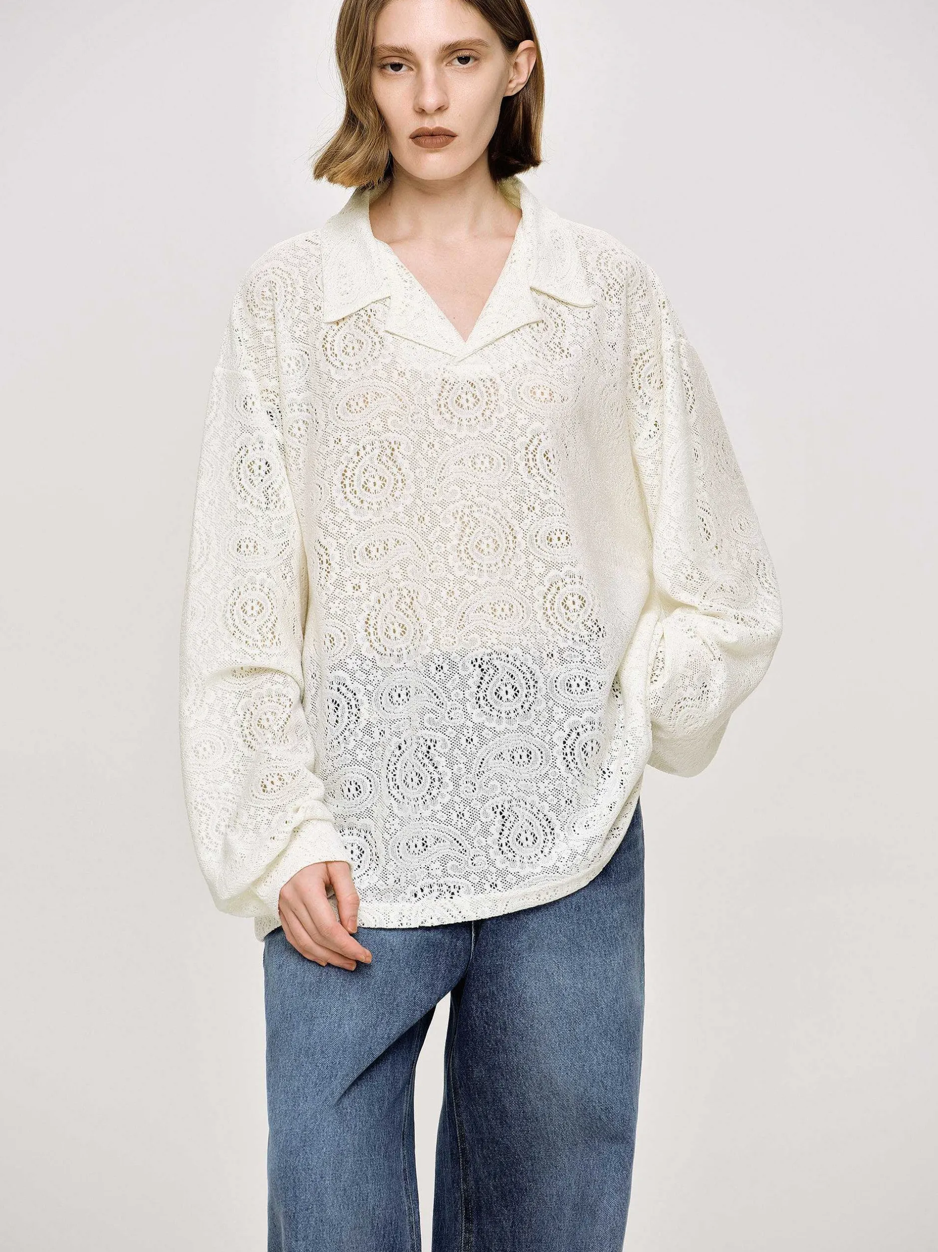 Frauen Source Unknown Zubehör<Top Mit Hakelkragen, Elfenbein