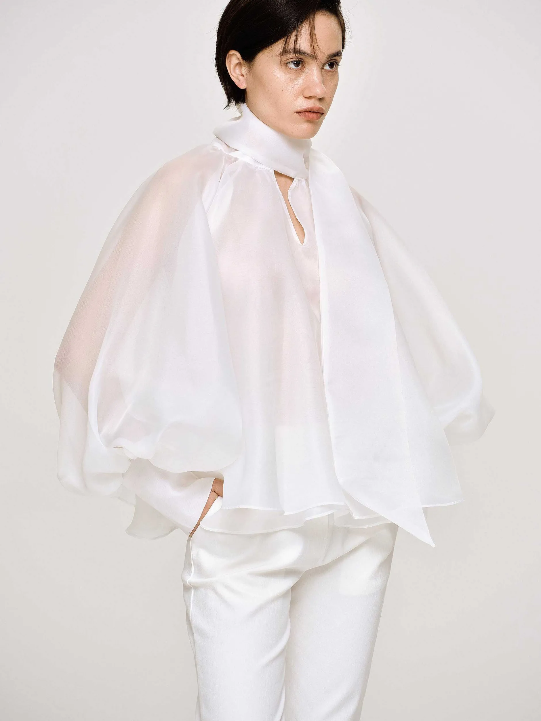 Frauen Source Unknown Zubehör<Transparente Ballonbluse, Weis