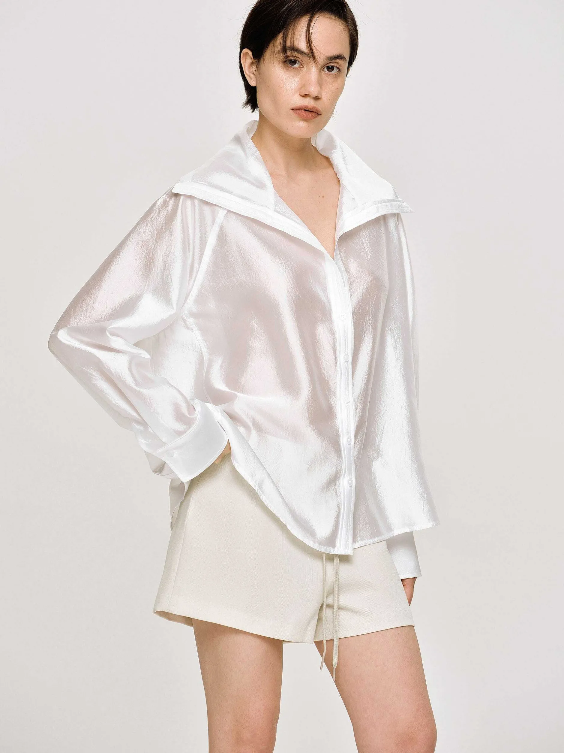 Frauen Source Unknown Kleidung<Transparentes Hemd Mit Matrosenkragen, Weis