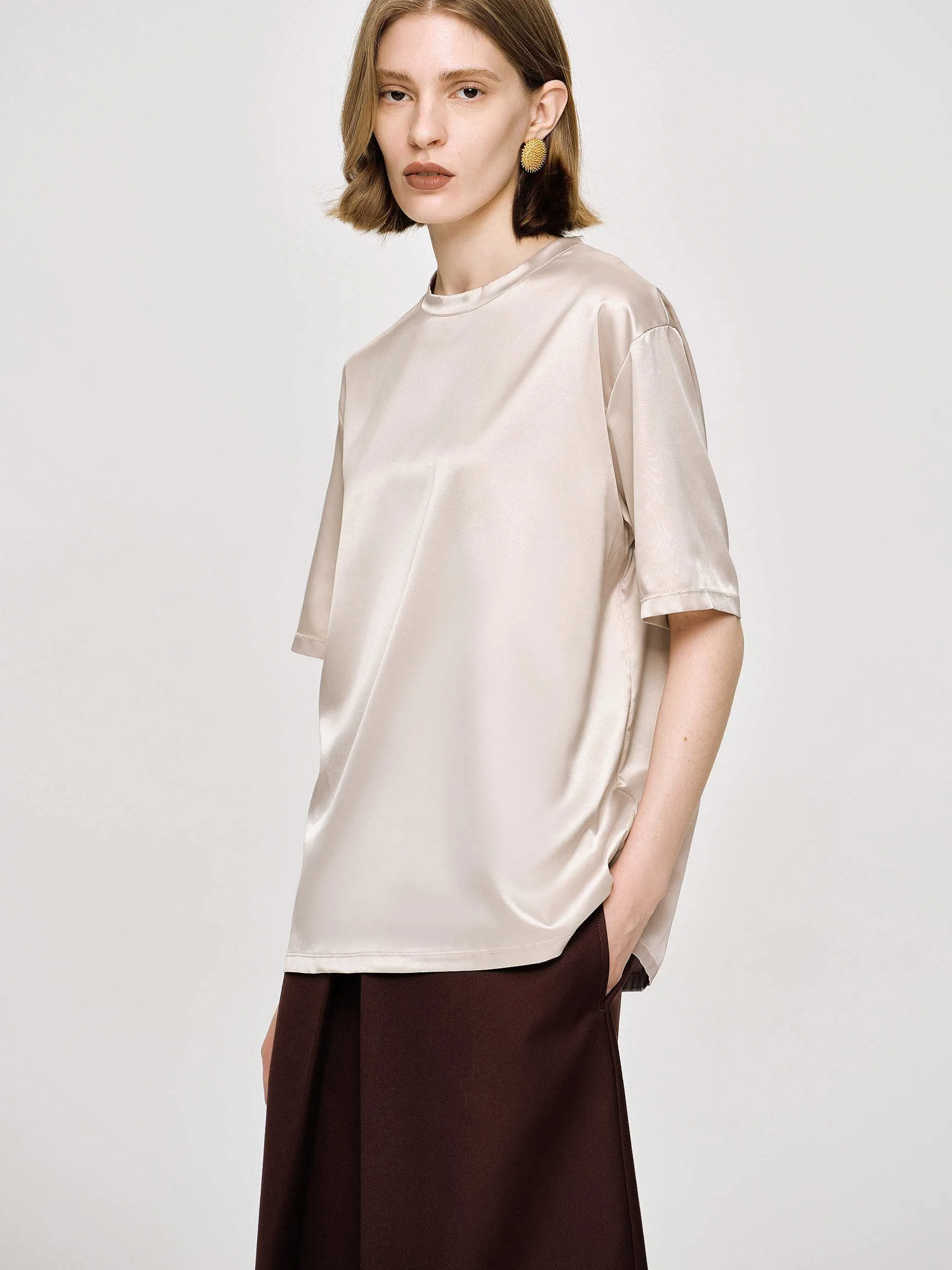 Frauen Source Unknown Zubehör<T-Shirt Aus Seidigem Satin, Rosa