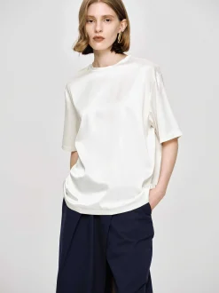 Frauen Source Unknown Zubehör<T-Shirt Aus Seidigem Satin, Weis