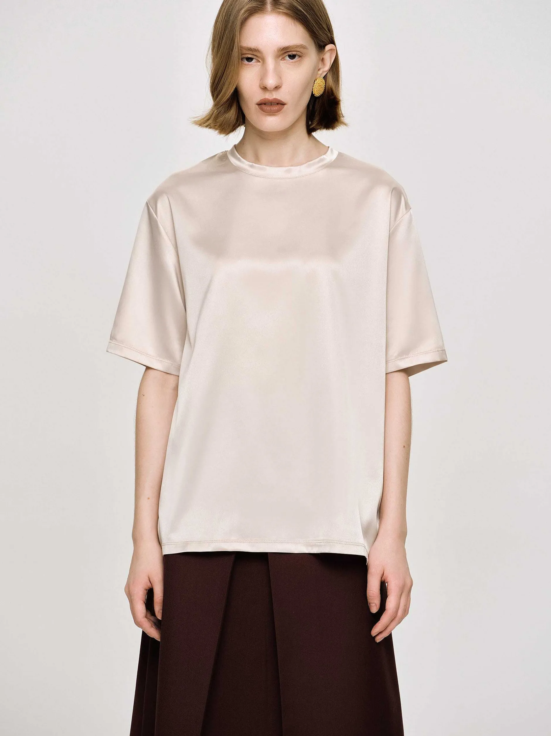 Frauen Source Unknown Zubehör<T-Shirt Aus Seidigem Satin, Rosa