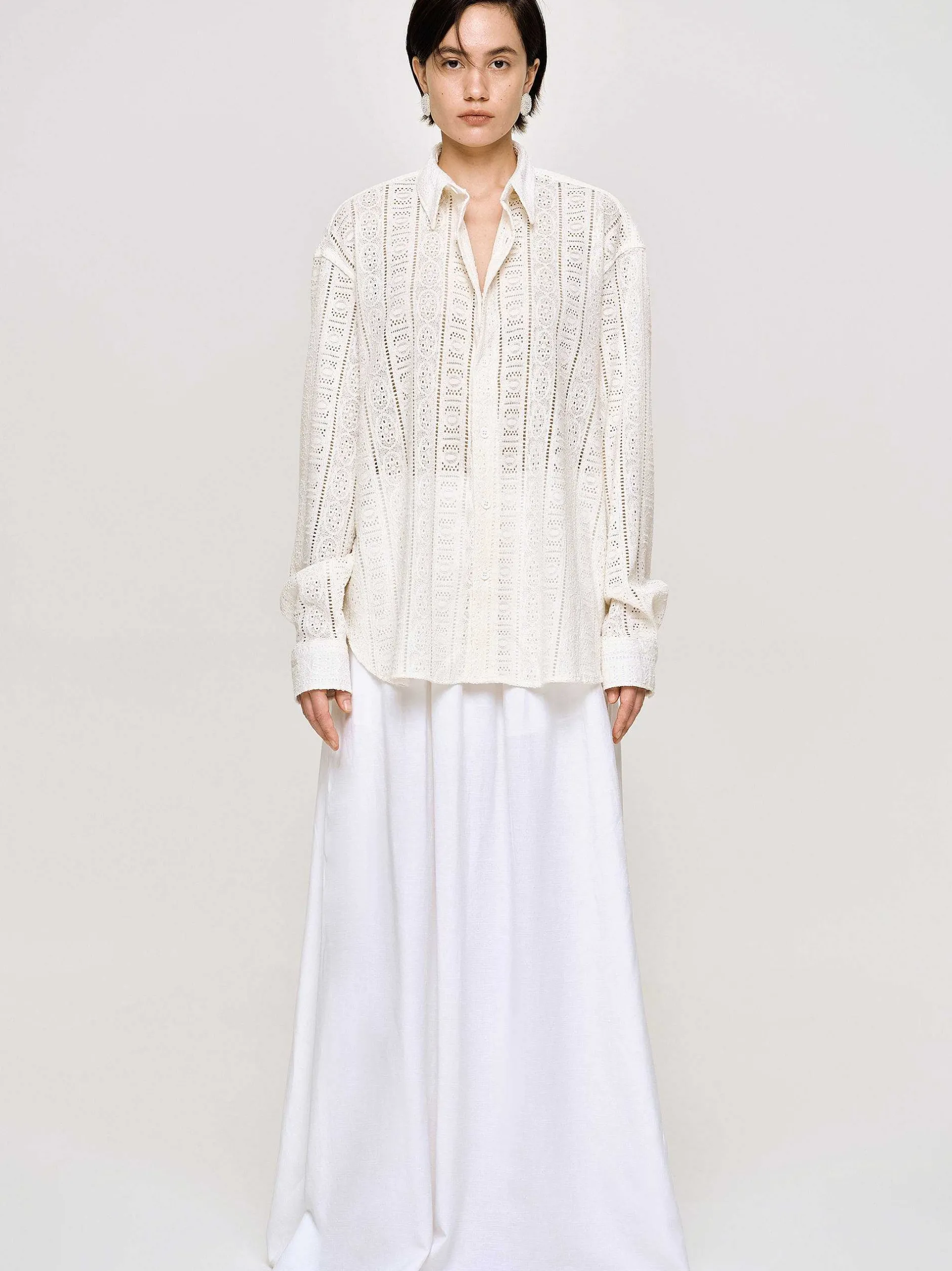 Frauen Source Unknown Zubehör<Ubergroses Button-Down-Hemd Aus Pointelle-Baumwolle,