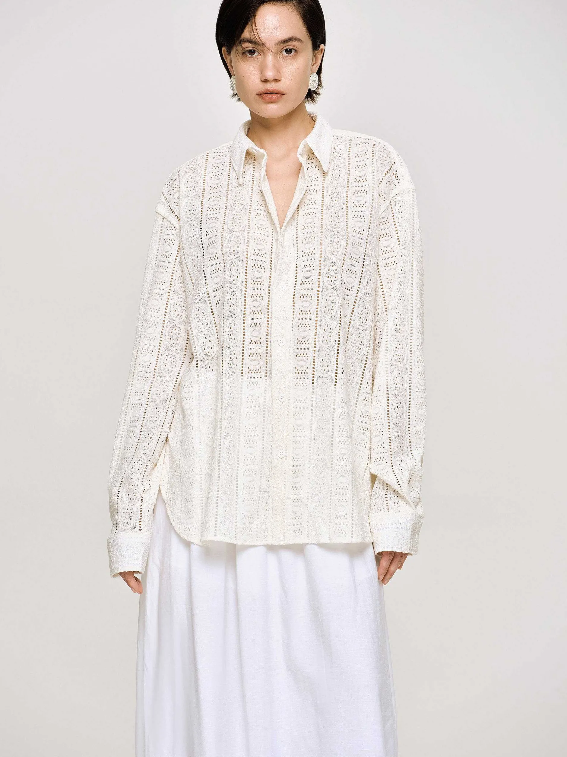 Frauen Source Unknown Zubehör<Ubergroses Button-Down-Hemd Aus Pointelle-Baumwolle,