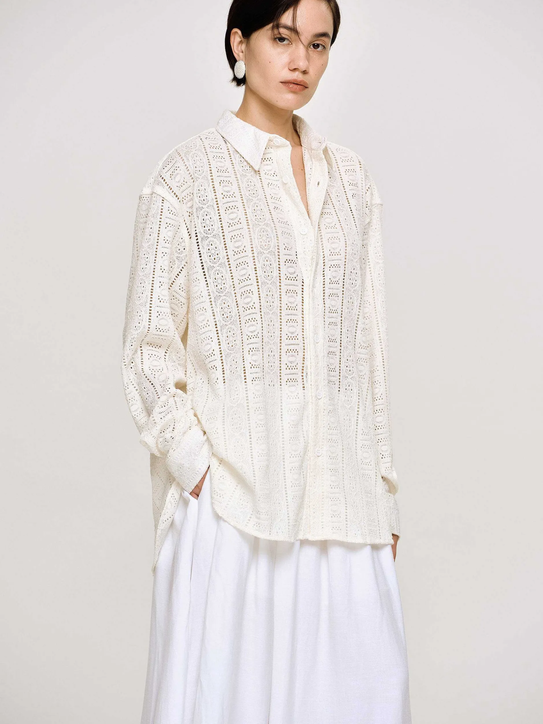 Frauen Source Unknown Zubehör<Ubergroses Button-Down-Hemd Aus Pointelle-Baumwolle,