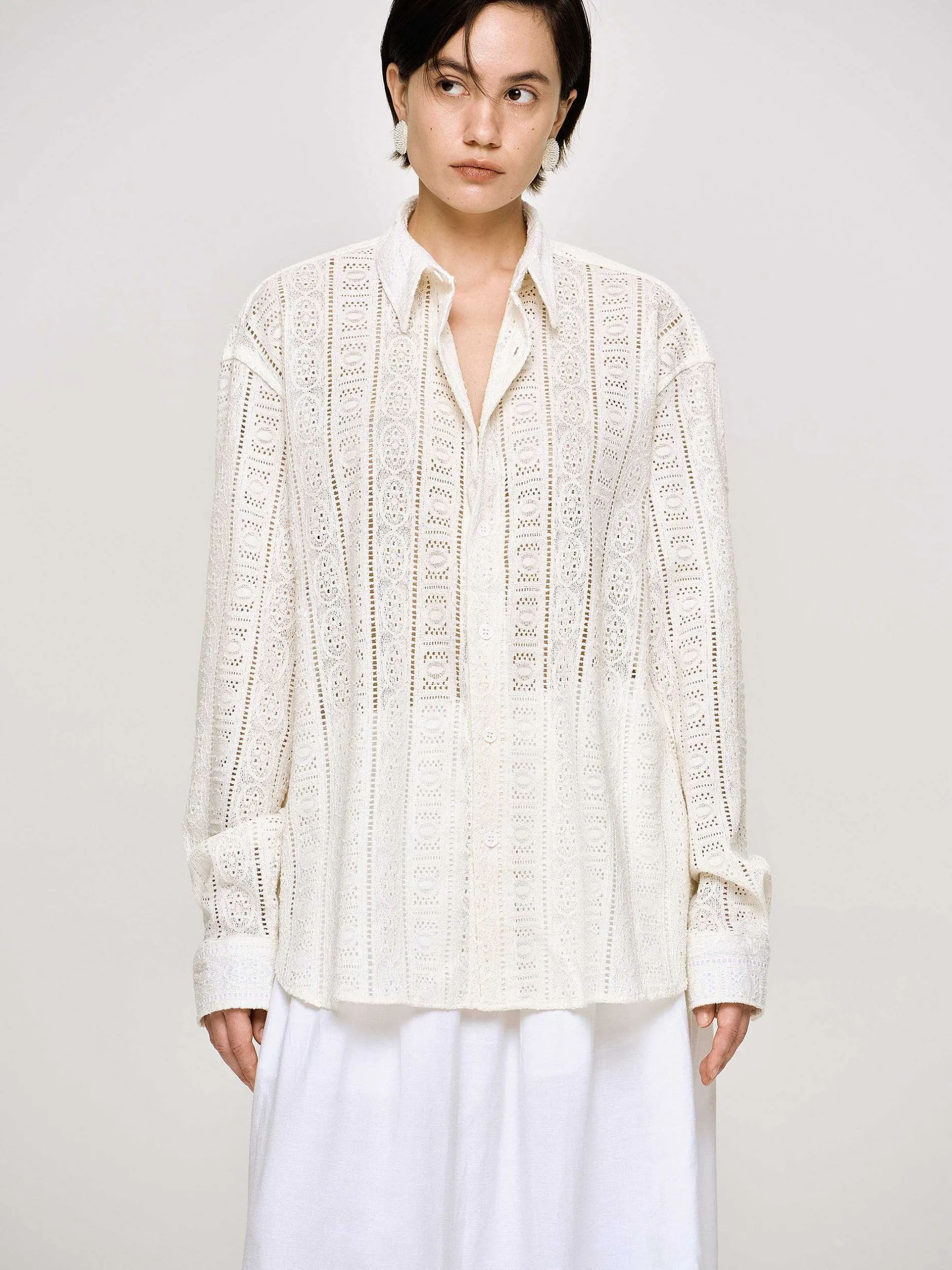 Frauen Source Unknown Zubehör<Ubergroses Button-Down-Hemd Aus Pointelle-Baumwolle,