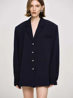 Frauen Source Unknown Kleidung<Ubergroses Fluid-Hemd, Marineblau