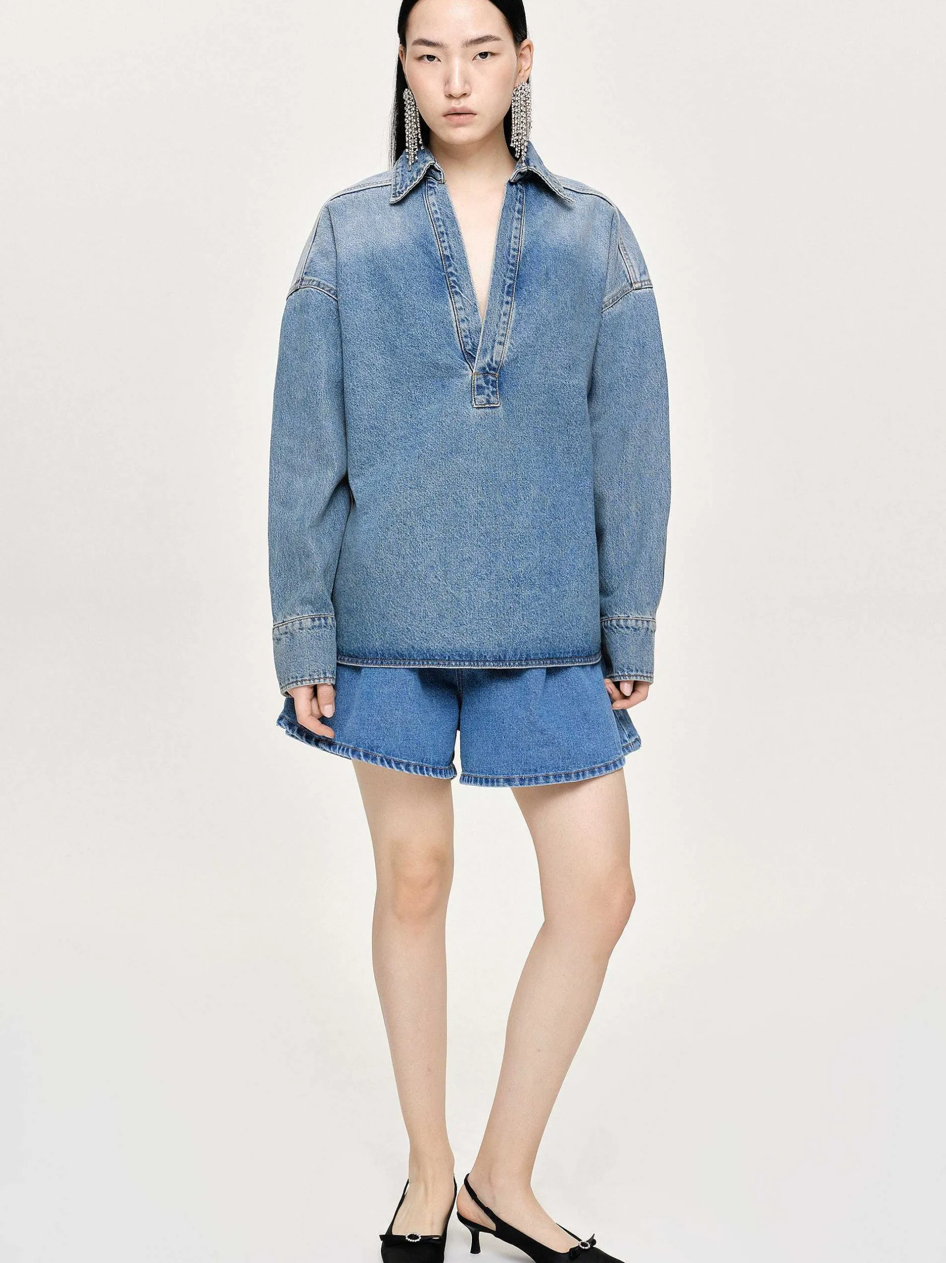 Frauen Source Unknown Kleidung<Ubergroses Jeanshemd, Tint Wash