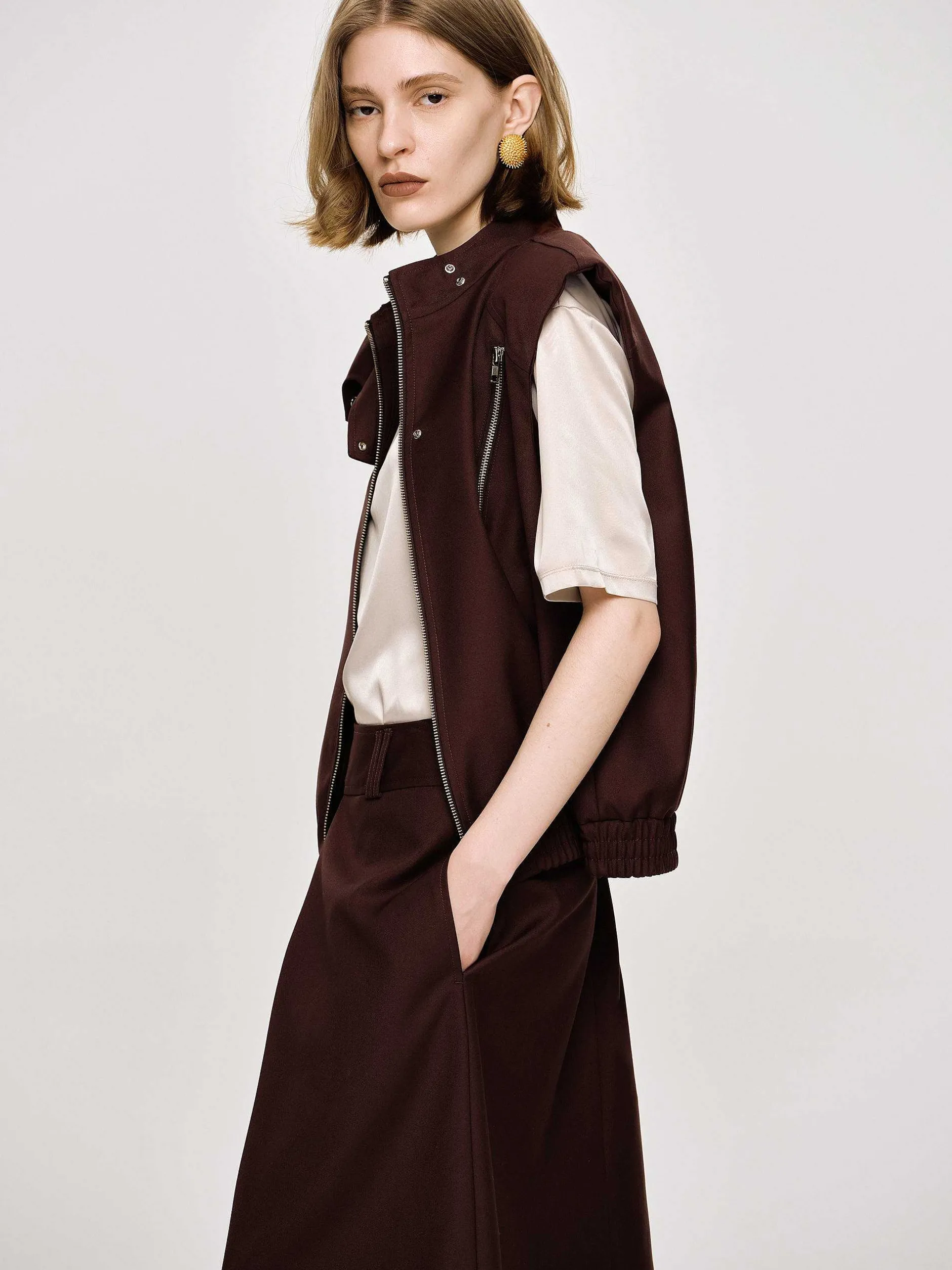 Frauen Source Unknown Zubehör<Vielseitige Weste Mit Reisverschluss, Black Cherry
