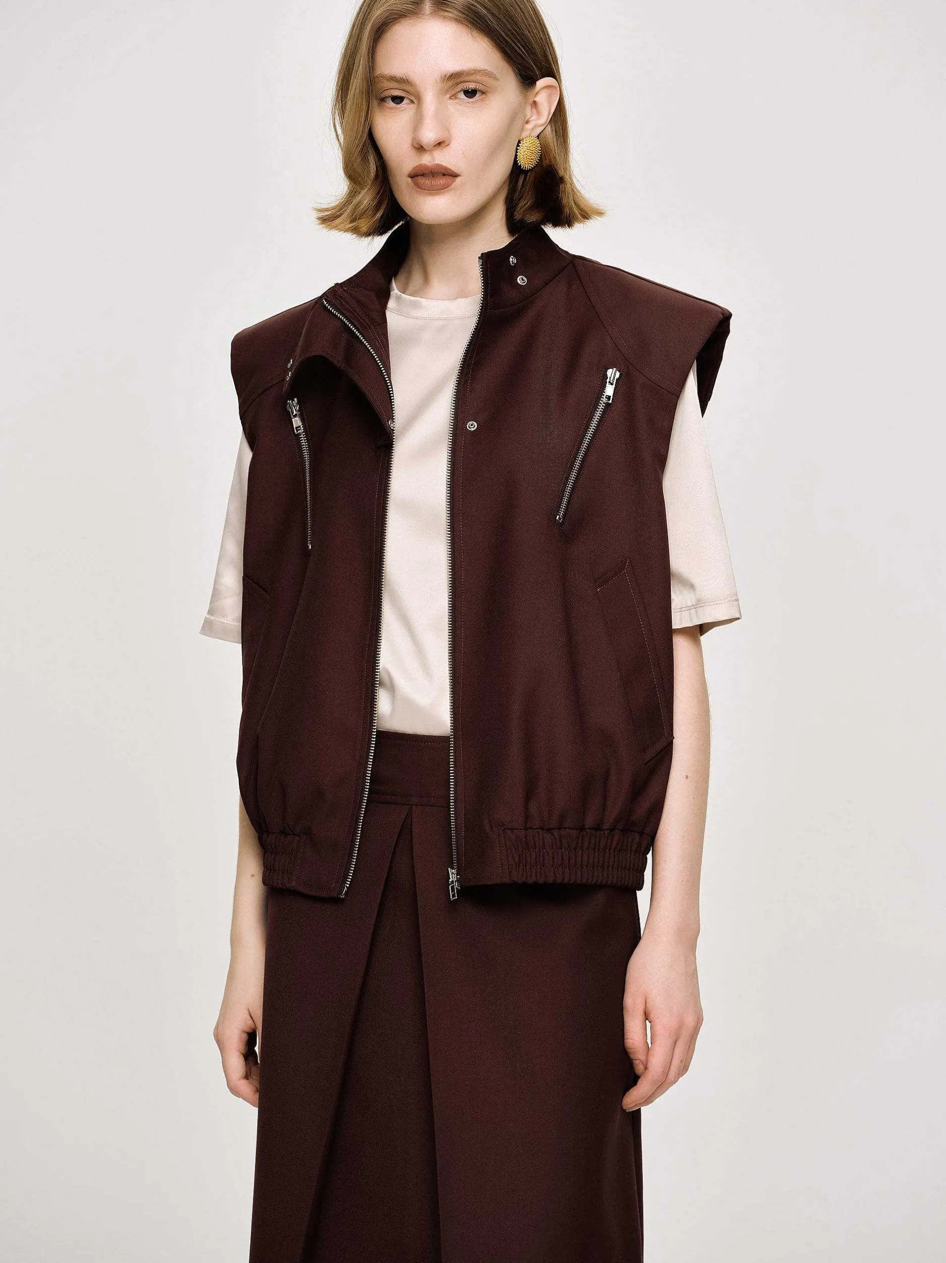 Frauen Source Unknown Zubehör<Vielseitige Weste Mit Reisverschluss, Black Cherry