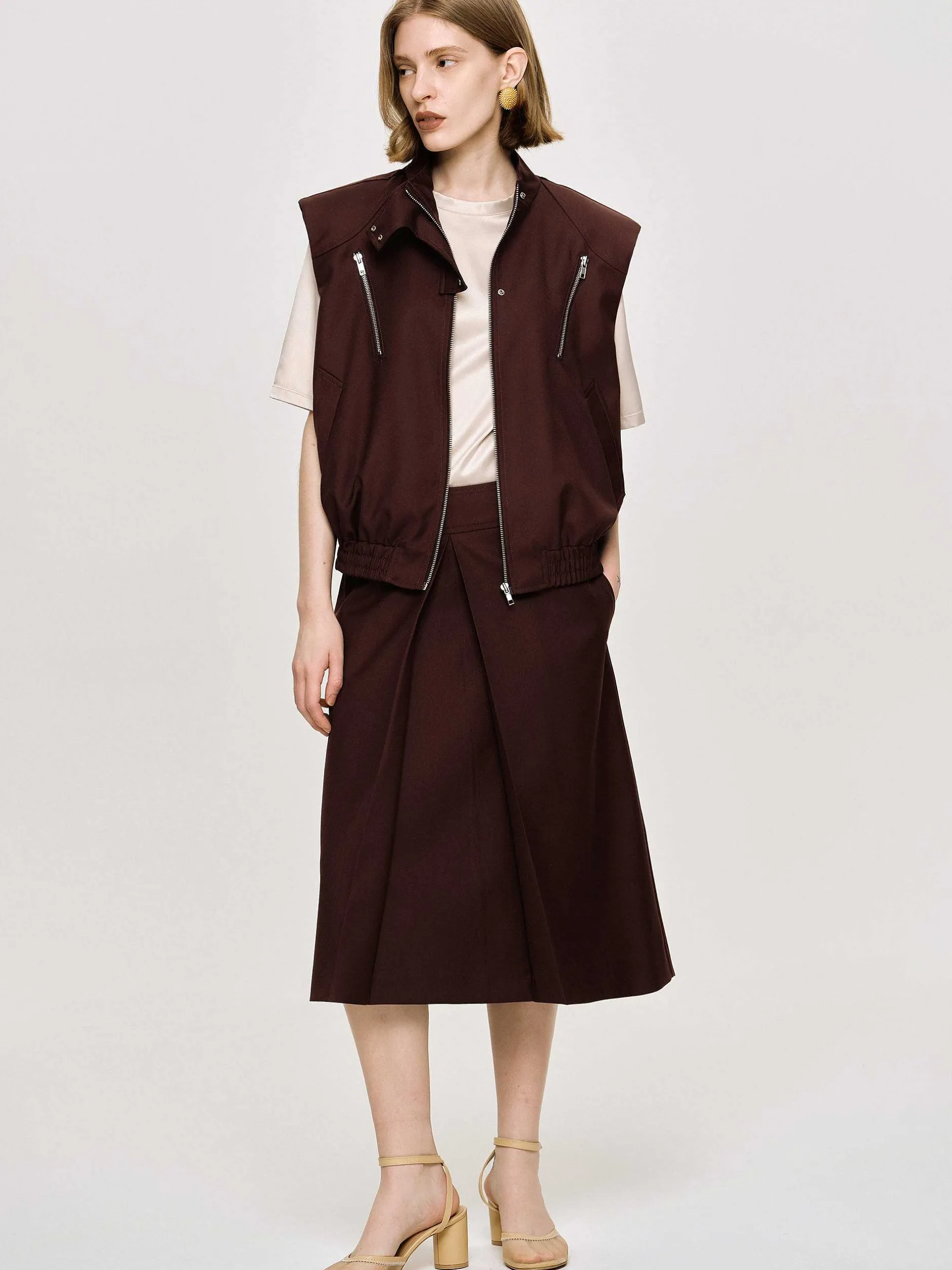 Frauen Source Unknown Zubehör<Vielseitige Weste Mit Reisverschluss, Black Cherry