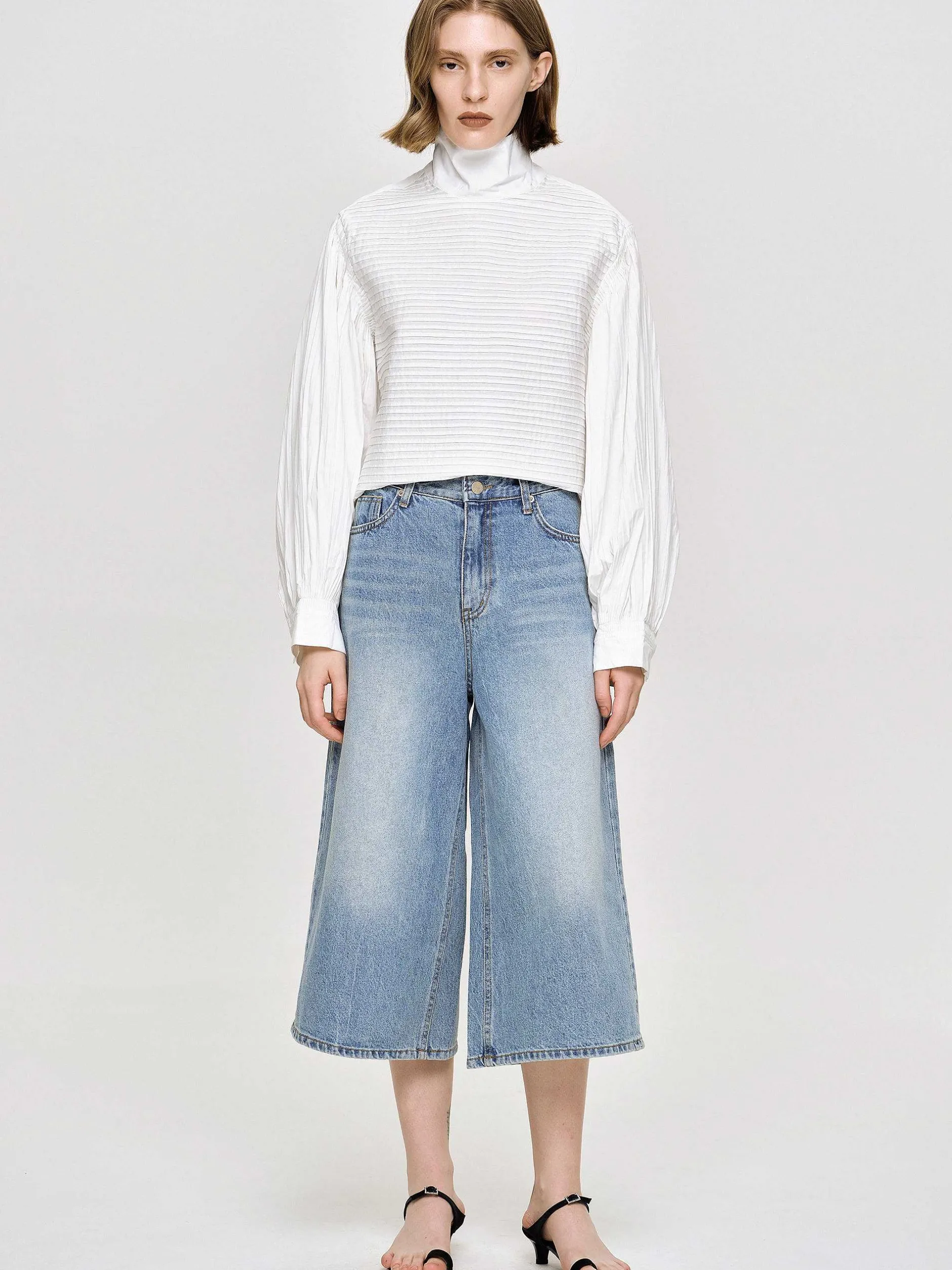 Frauen Source Unknown Denim<Weite, Verkurzte Jeans, Mittelblau