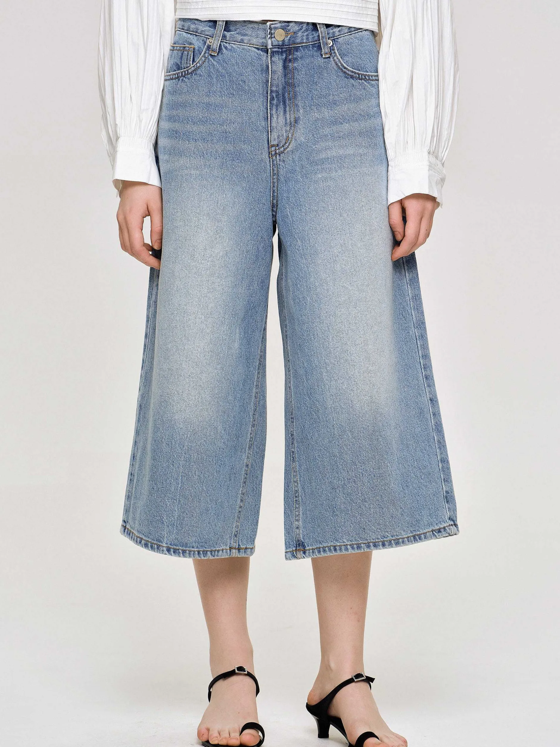 Frauen Source Unknown Kleidung<Weite, Verkurzte Jeans, Mittelblau