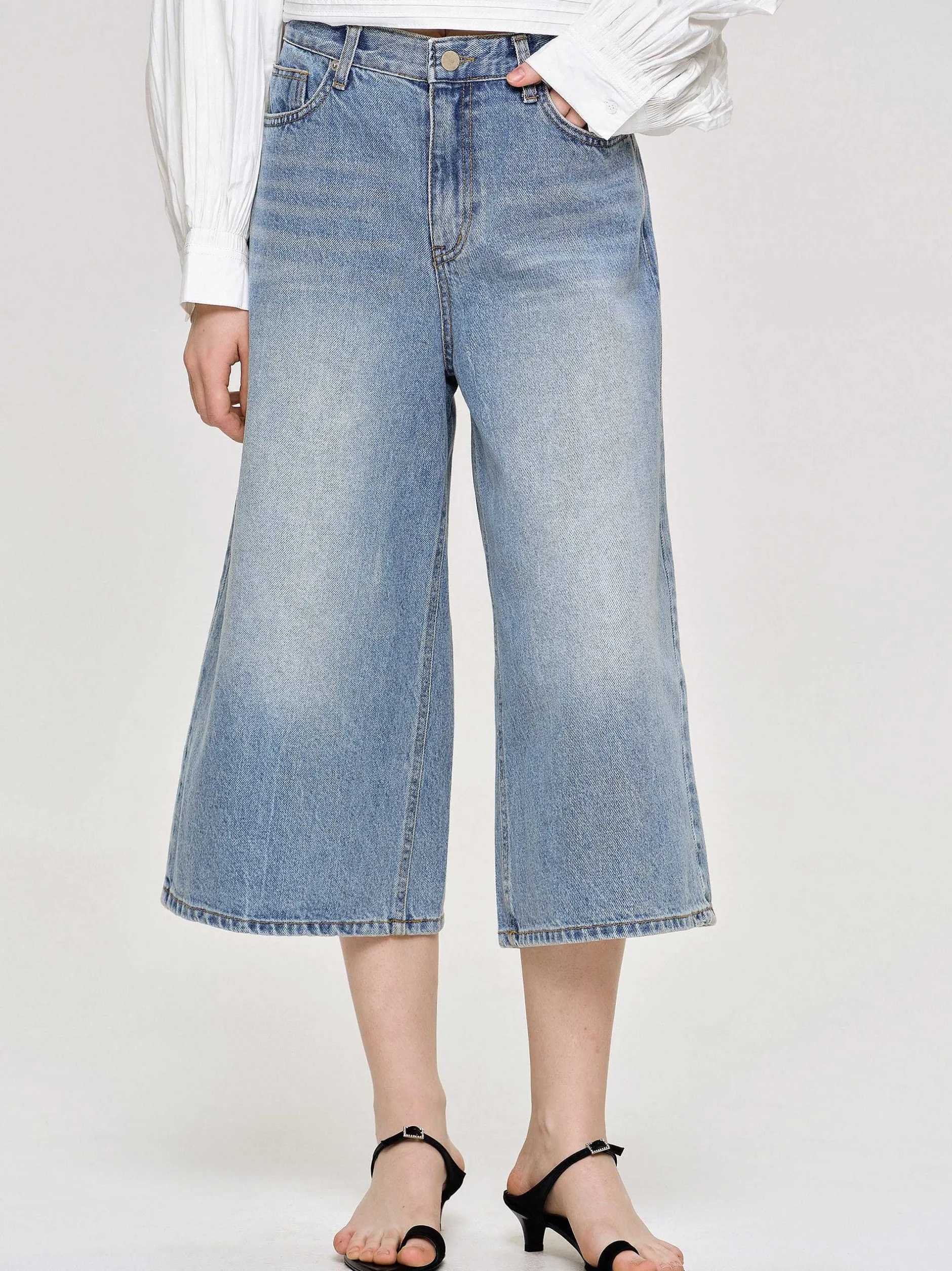 Frauen Source Unknown Kleidung<Weite, Verkurzte Jeans, Mittelblau