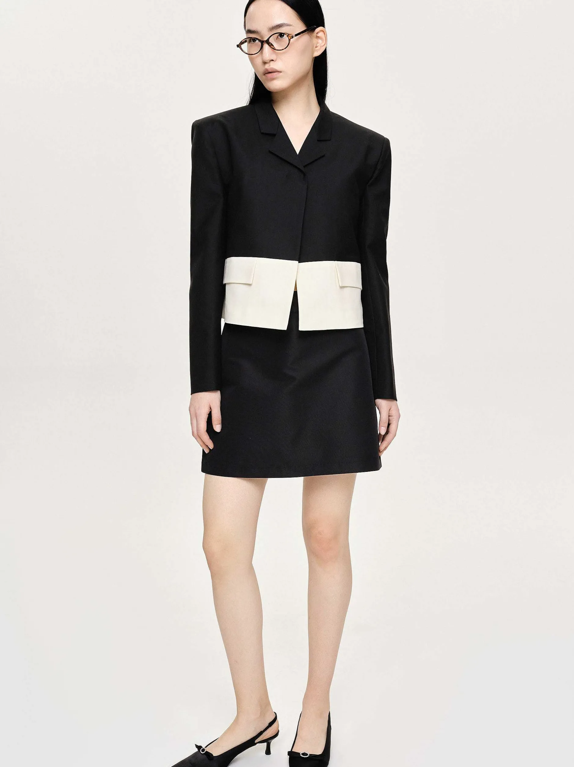 Frauen Source Unknown Zubehör<Zweifarbiger Blazer, Schwarz/Elfenbein