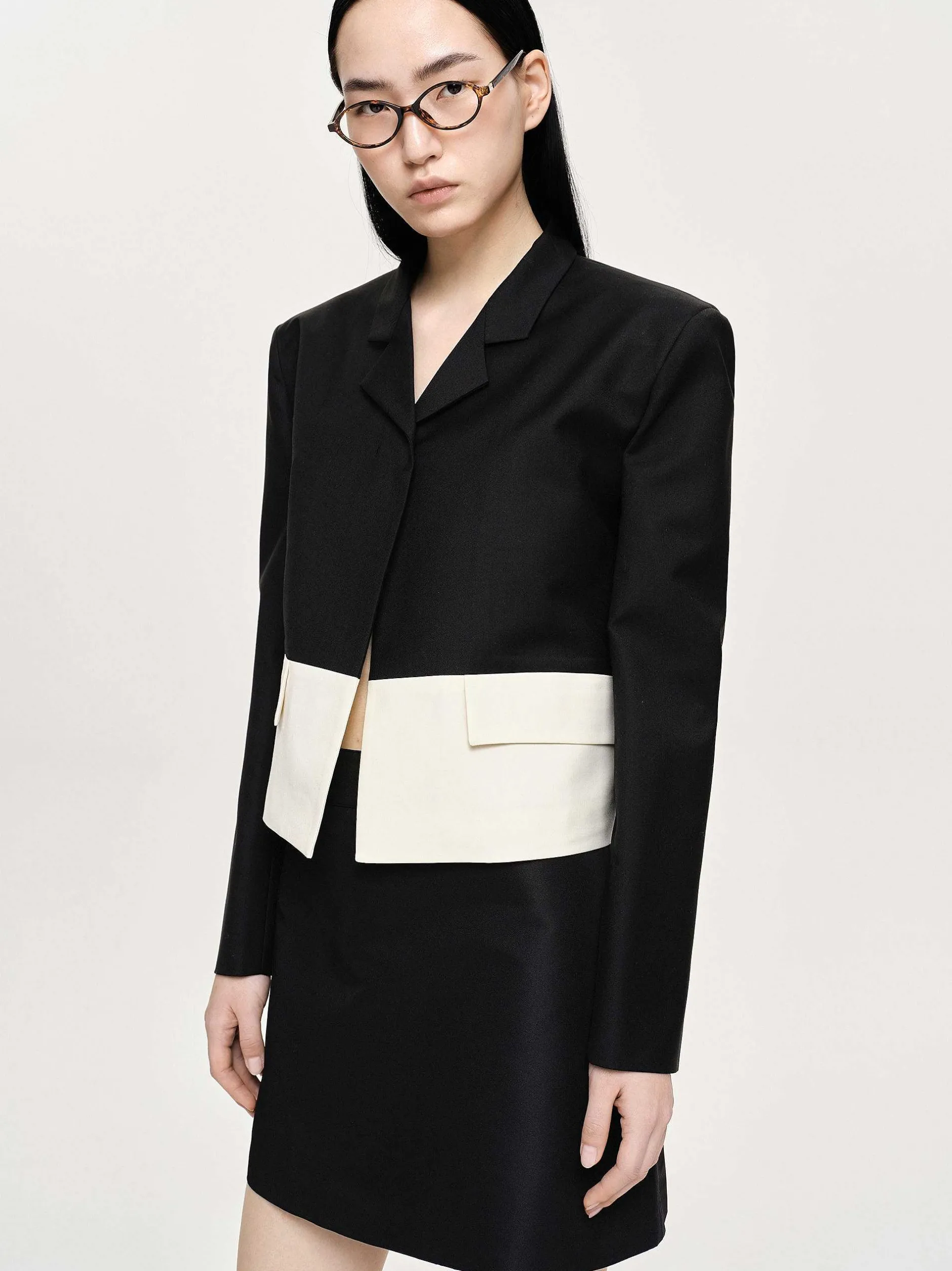 Frauen Source Unknown Zubehör<Zweifarbiger Blazer, Schwarz/Elfenbein