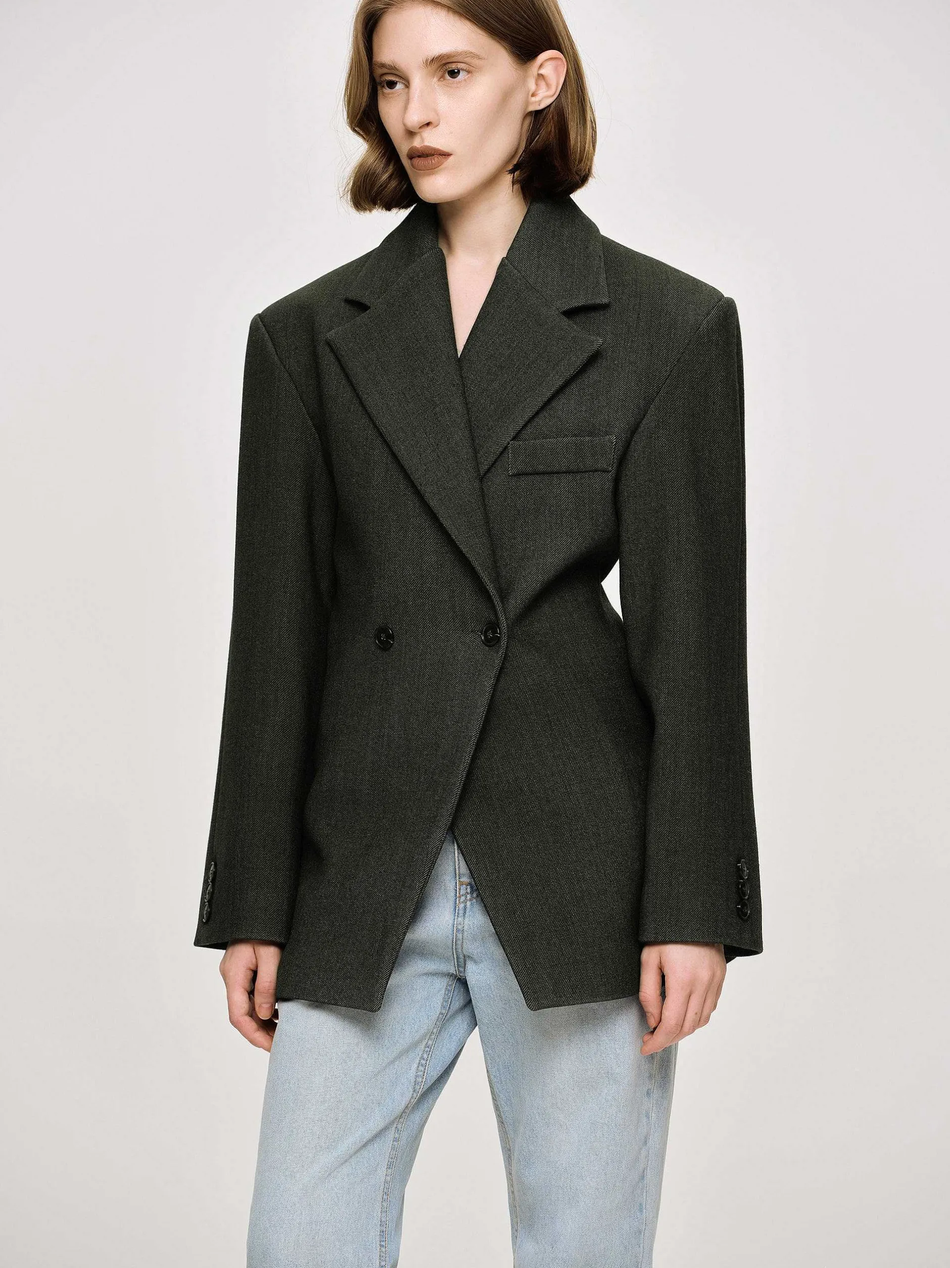 Frauen Source Unknown Oberbekleidung<Zweireihiger Blazer Mit Taillenbund Von Nangy,